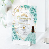 Quinceanera Turquoise Dress Floral Gold Acryl Uitnodigingen
