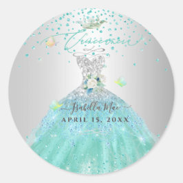 Quinceanera Turquoise Glitter Gown Ronde Sticker