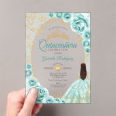 Quinceanera Turquoise Gold Floral Acryl Uitnodigingen (Insitu (Draagbaar))