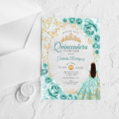 Quinceanera Turquoise Gold Floral Acryl Uitnodigingen