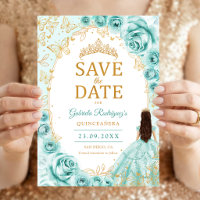 Quinceanera Turquoise Goud Bloem