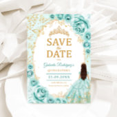 Quinceanera Turquoise Goud Bloem Save The Date