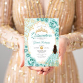 Quinceanera Turquoise Gouden Bloem Kaart