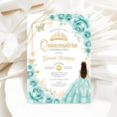 Quinceanera Turquoise Gouden Bloemen Jurk Kaart