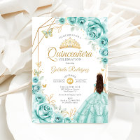 Quinceanera Turquoise Gouden Bloemen Jurk