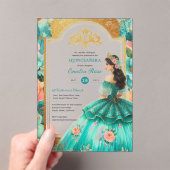 Quinceañera Turquoise Groen Gouden Mis Quince Bloe Acryl Uitnodigingen (Insitu (Draagbaar))