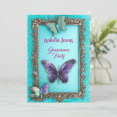 Quinceanera turquoise paarse Vlinders Verjaardag Kaart (Staand voorkant)