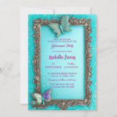 Quinceanera turquoise paarse Vlinders Verjaardag Kaart (Achterkant)