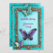 Quinceanera turquoise paarse Vlinders Verjaardag Kaart (Voorkant / Achterkant)