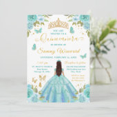 Quinceañera Turquoise Princess Brunette Girl Kaart (Staand voorkant)
