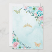 Quinceañera Turquoise Roze Bloemen Gouden Vlinders Kaart (Achterkant)