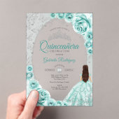 Quinceanera Turquoise Silver Floral Acryl Uitnodigingen (Insitu (Draagbaar))