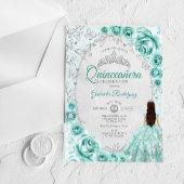 Quinceanera Turquoise Silver Floral Acryl Uitnodigingen