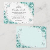 Quinceanera Turquoise Silver Floral Details Informatiekaartje (Voorkant / Achterkant)