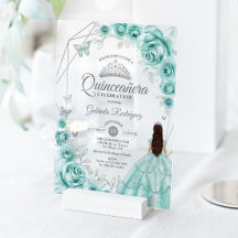 Quinceanera Turquoise Silver Floral Dress