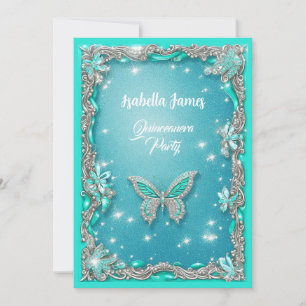Quinceañera turquoise Vlinder glitter elegant Kaart