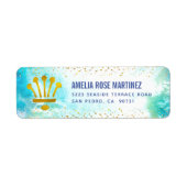 Quinceañera Turquoise Waterverf Gold Foil Adres Etiket (Voorkant)