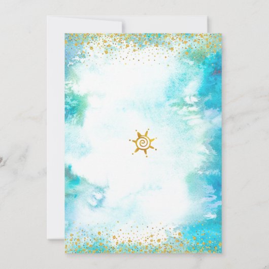 Quinceañera Turquoise Waterverf Gold Foil Chic Kaart (Achterkant)