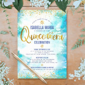 Quinceañera Turquoise Waterverf Gold Foil Elegant Kaart