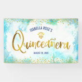 Quinceañera Turquoise Waterverf Gold Foil Welkom Spandoek (Horizontaal)