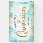 Quinceañera Turquoise Waterverf Gold Foil Welkom Spandoek (Verticaal)