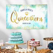 Quinceañera Turquoise Waterverf Gold Foil Welkom Spandoek