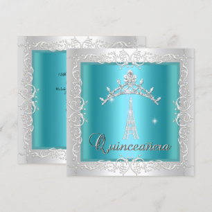 Quinceanera Turquoise Wit Kroon Eiffeltoren Kaart