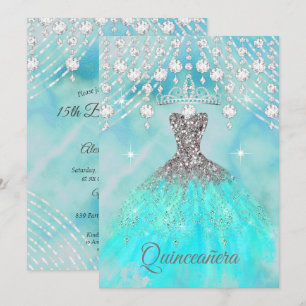 Quinceanera Turquoise Zilver 15de Verjaardagsfeest Kaart