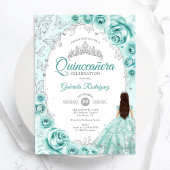 Quinceanera Turquoise Zilveren Bloem Kaart