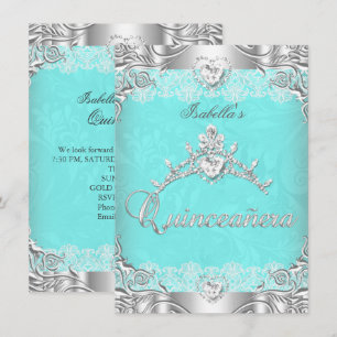 Quinceanera Turquoise Zilveren Diamanten Tiara 15d Kaart