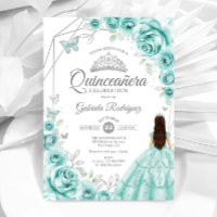 Quinceanera Turquoise Zilveren Jurk Bloemen
