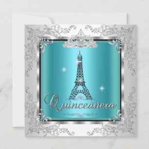 Quinceanera Turquoise Zilveren Tiara Eiffeltoren 2 Kaart