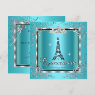Quinceanera Turquoise Zilveren Tiara Eiffeltoren 3 Kaart