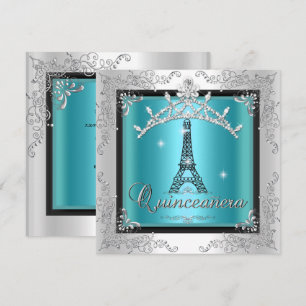 Quinceanera Turquoise Zilveren Tiara Eiffeltoren Kaart
