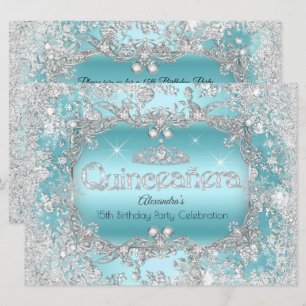 Quinceanera Turquoise Zilveren Tiara Winter Wonder Kaart