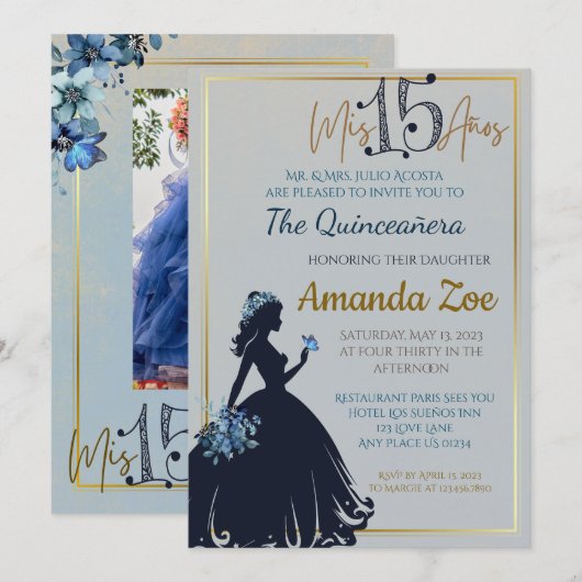 Quinceañera uitnodiging (Voorkant / Achterkant)