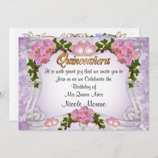 Quinceanera uitnodiging 15e verjaardag (Voorkant / Achterkant)