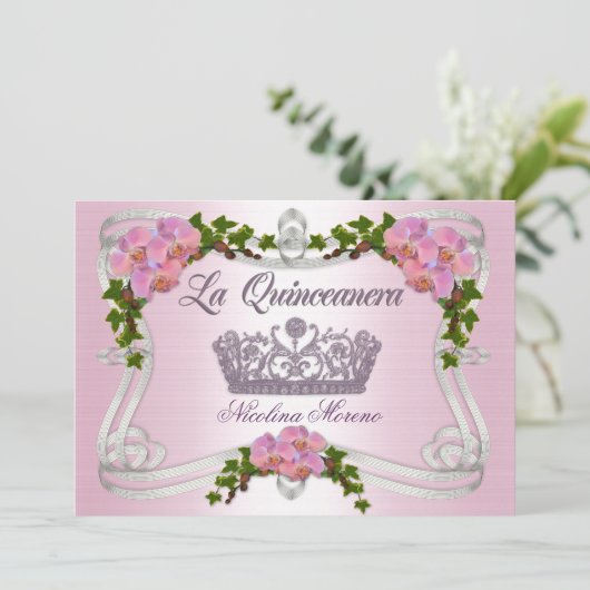 Quinceanera uitnodiging 15e verjaardag elegante ti (Staand voorkant)