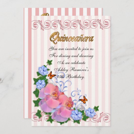 Quinceanera-uitnodiging 15e verjaardag orchideeën kaart (Voorkant / Achterkant)