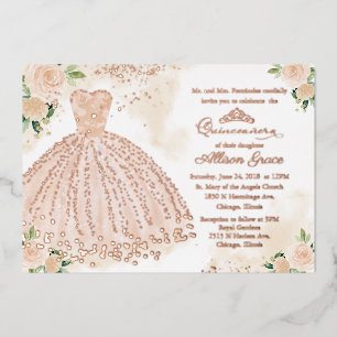 Quinceanera uitnodiging bloem blozen jurk roze gou