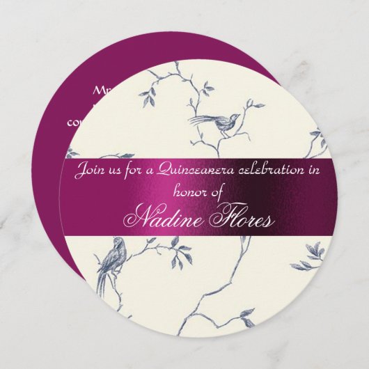 Quinceanera Uitnodiging, Burgundy en Ivoorkleurig Kaart (Voorkant / Achterkant)