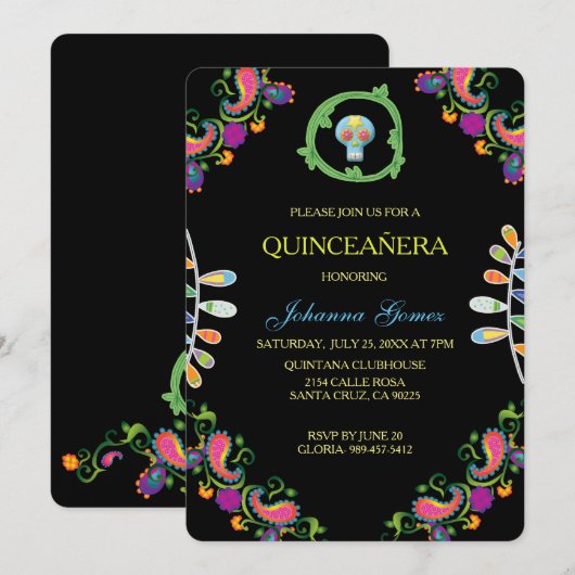 QUINCEAÑERA UITNODIGING DIA DE LOS MUERTOS (Voorkant / Achterkant)