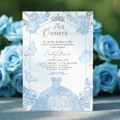 Quinceanera Uitnodiging Dusty Blue Jurk Butterfly