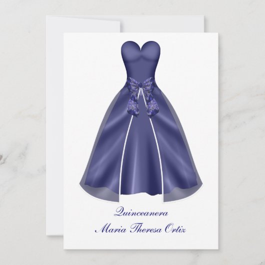 Quinceanera Uitnodiging Elegante Blauwe jurk Uitno (Voorkant)