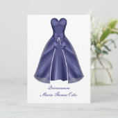 Quinceanera Uitnodiging Elegante Blauwe jurk Uitno (Staand voorkant)