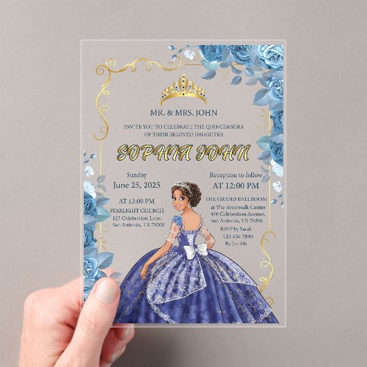 Quinceanera Uitnodiging Emerald Blue Jurk Acryl (Insitu (Draagbaar))