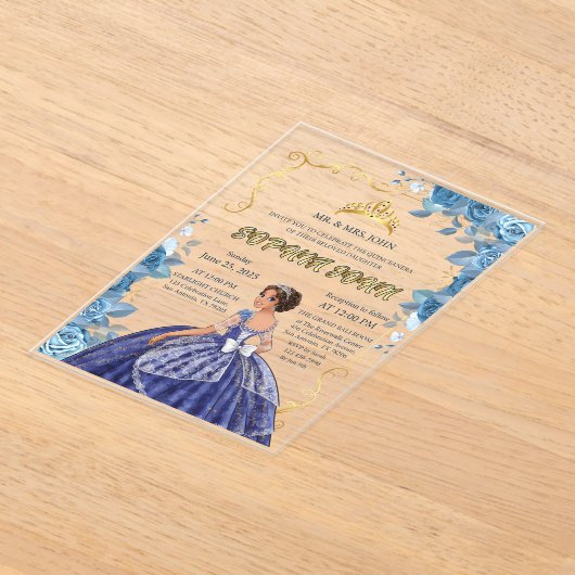 Quinceanera Uitnodiging Emerald Blue Jurk Acryl (Laagn)