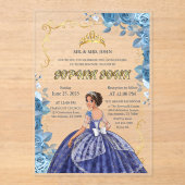 Quinceanera Uitnodiging Emerald Blue Jurk Acryl (Voorkant)