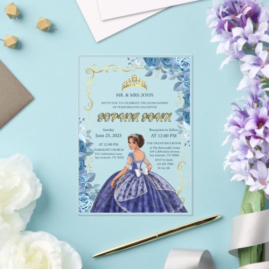 Quinceanera Uitnodiging Emerald Blue Jurk Acryl (Insitu (Huwelijk))