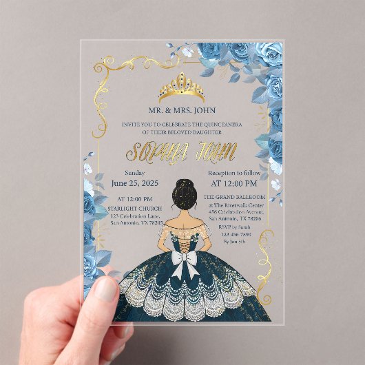 Quinceanera Uitnodiging Emerald Blue Jurk Acryl (Insitu (Draagbaar))